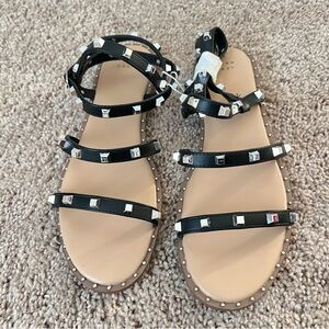A New Day Astrid Black Flat Studded Strappy Gladiator Sandals Women’s Size 10
